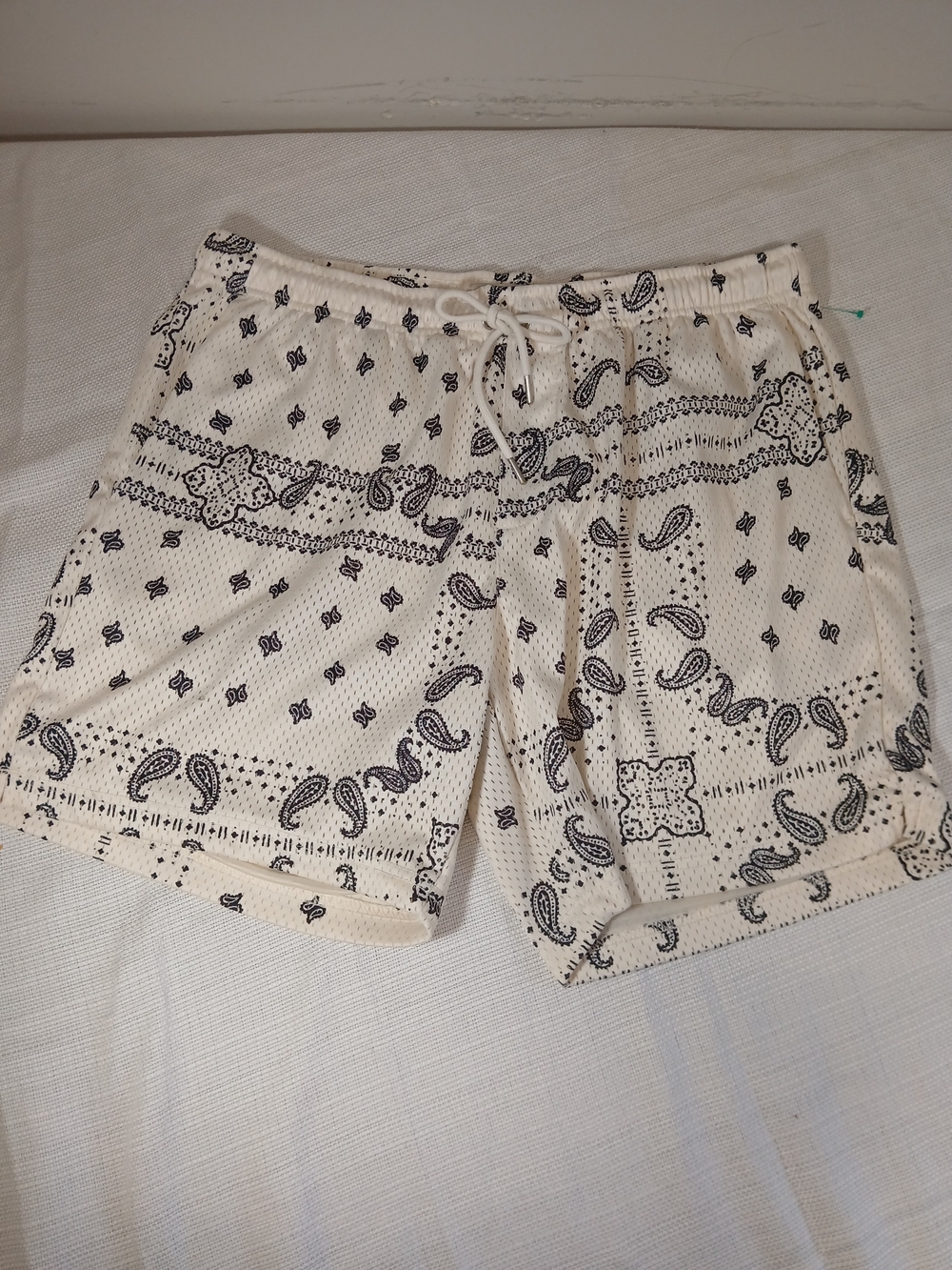 PacSun Cream Mesh Paisley Shorts with Black Bandana Print